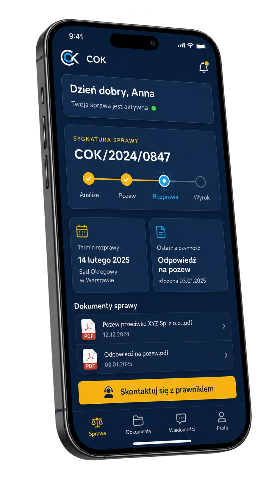 Aplikacja mobilna Centrum Obrony Konsumentów – podgląd sprawy klienta